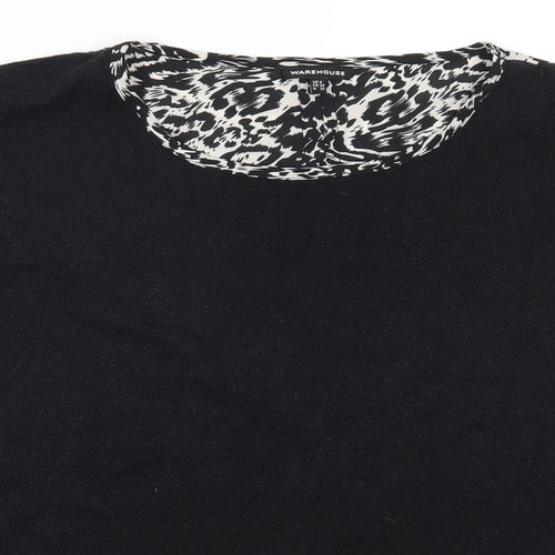 Warehouse Womens Black Animal Print  Basic T-Shirt Size 8