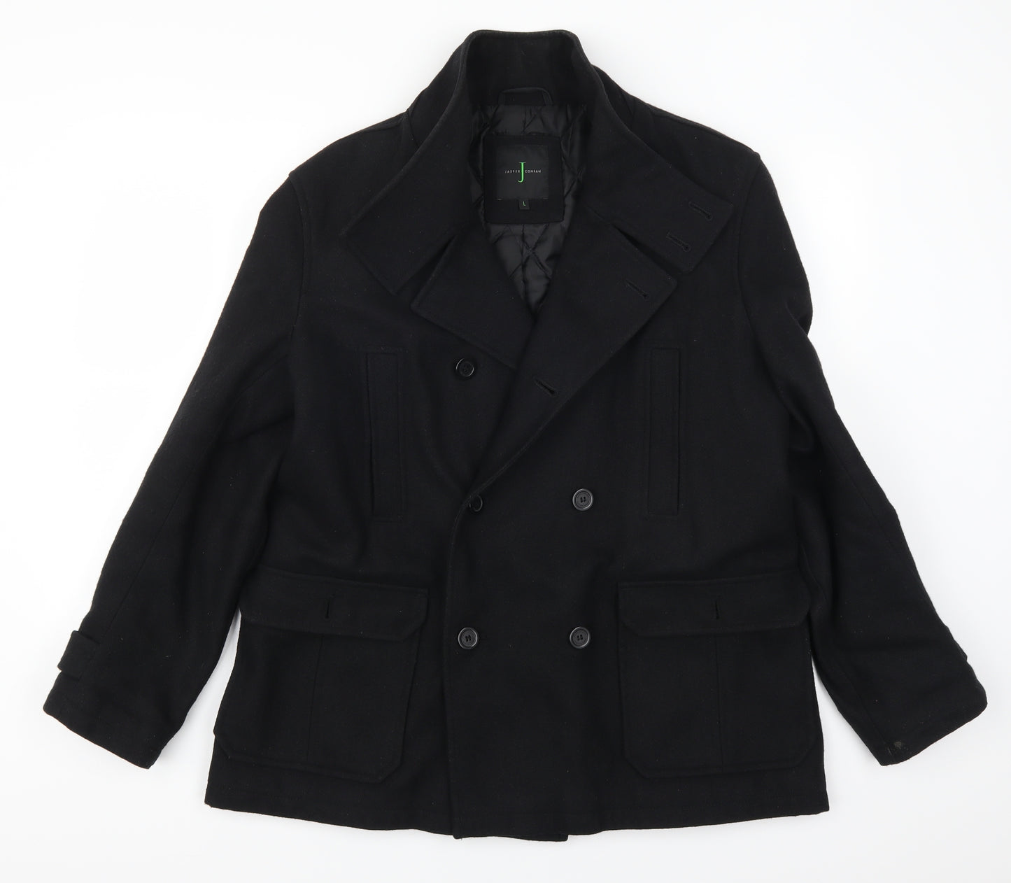 Jasper Conran Mens Black   Pea Coat Coat Size L