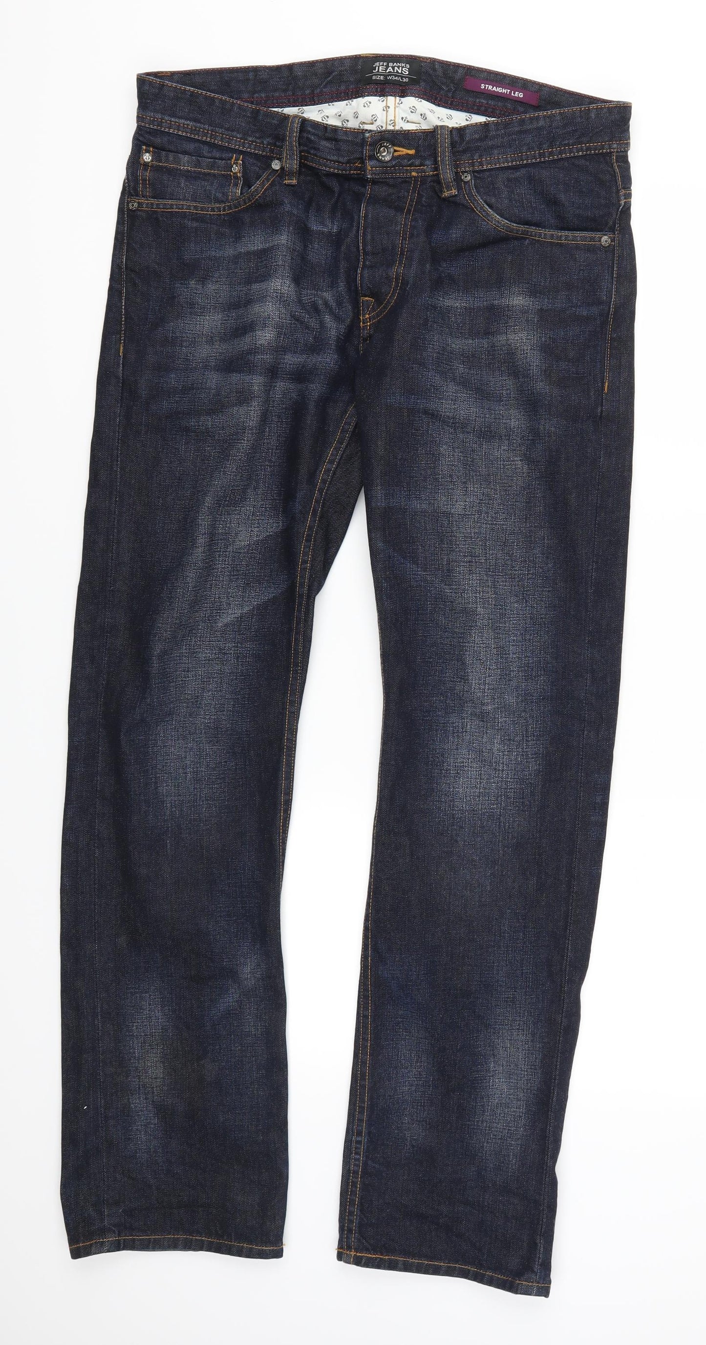 Jeff Banks Mens Blue  Denim Straight Jeans Size 34 L30 in