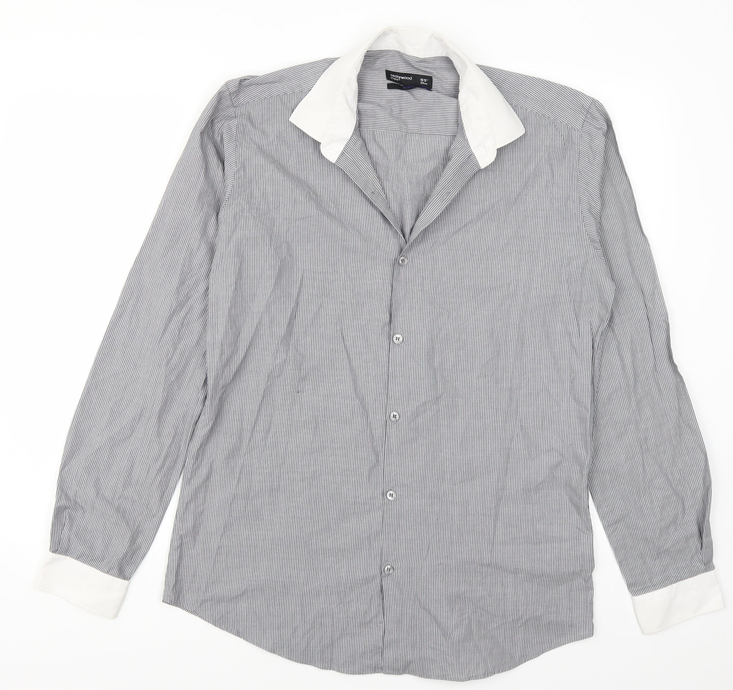 Cedarwood State Mens Grey Striped   Button-Up Size 15.5