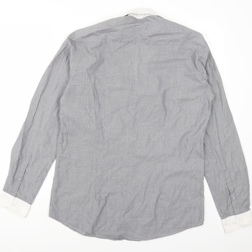 Cedarwood State Mens Grey Striped   Button-Up Size 15.5