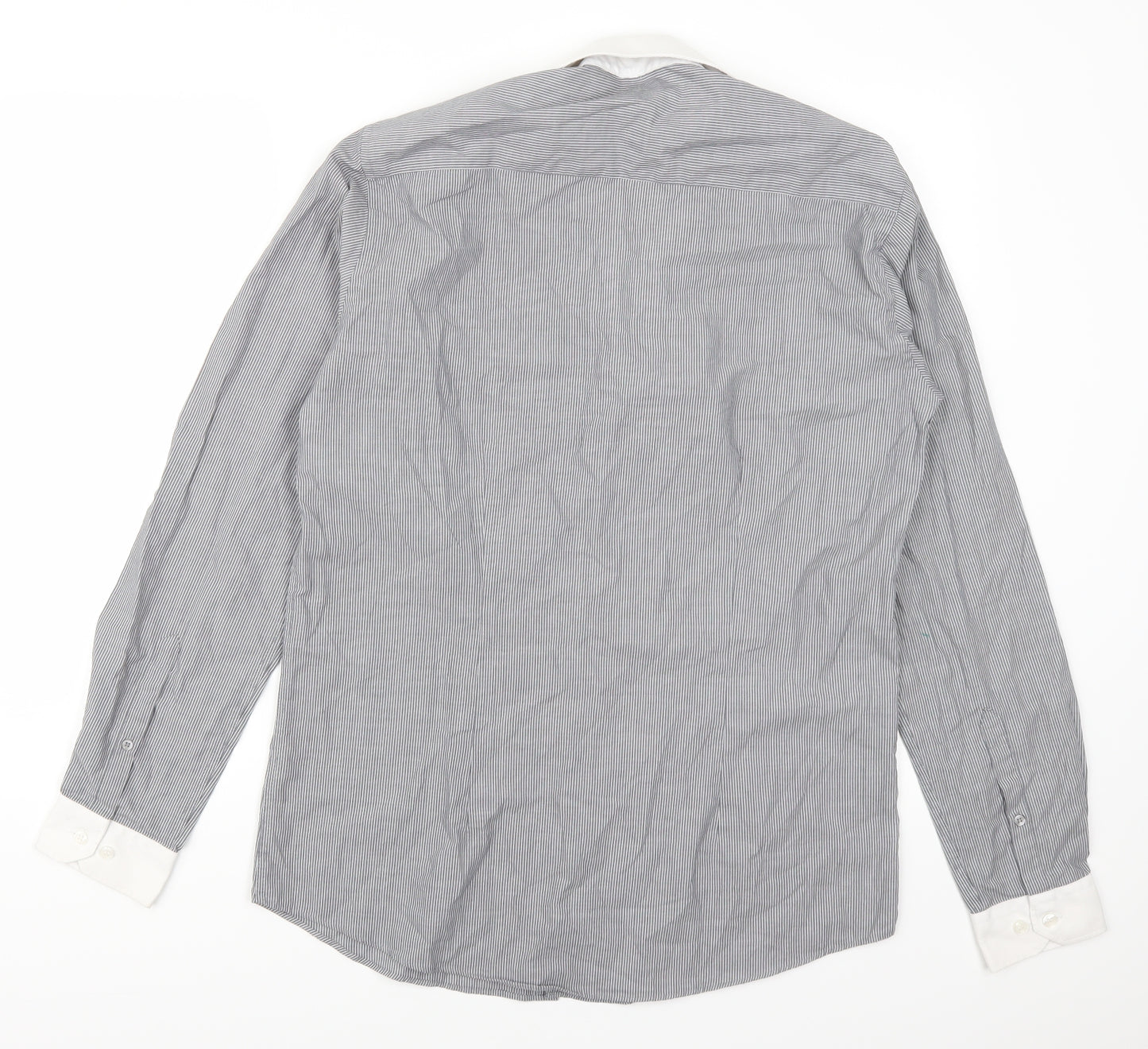 Cedarwood State Mens Grey Striped   Button-Up Size 15.5