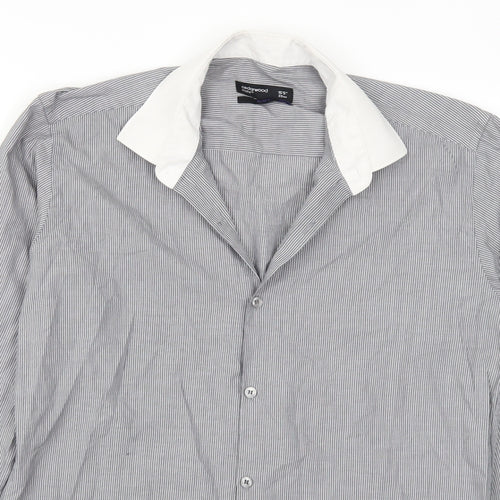 Cedarwood State Mens Grey Striped   Button-Up Size 15.5