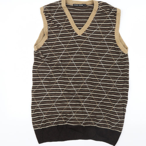 NAGA HOMME  Mens Brown Geometric Knit Pullover Jumper Size L
