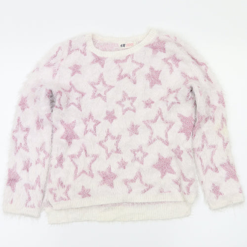 H&M Girls Pink Argyle/Diamond  Pullover Jumper Size 9-10 Years