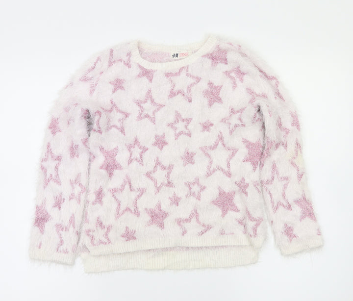 H&M Girls Pink Argyle/Diamond Pullover Jumper Size 9-10 Years