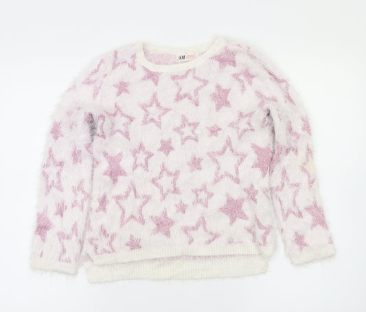 Front view of H&M girls’ pink argyle/diamond jumper, size 9-10, years