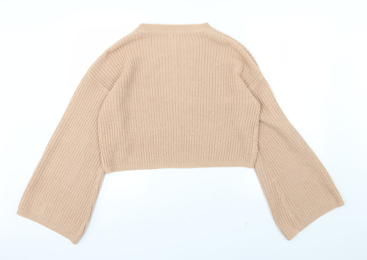 Boohoo Womens Beige Knit Pullover Jumper Size L - Cropped