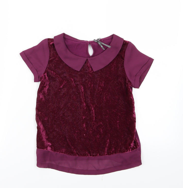 NEXT Girls Purple Velour Basic Blouse Size 7 Years