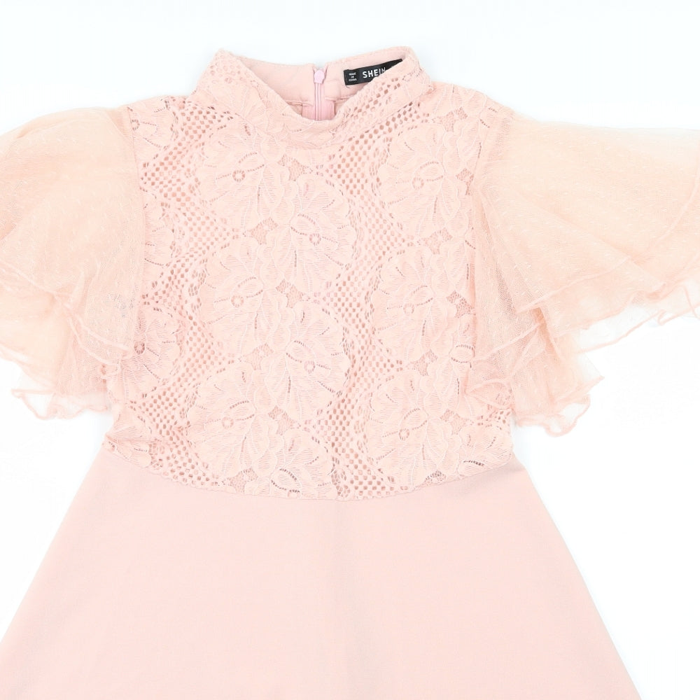 SheIn Womens Pink Floral  Skater Dress  Size M