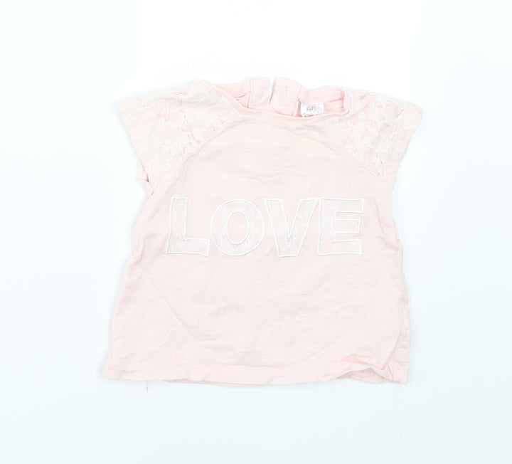 F&F Girls Pink Jersey Basic T-Shirt Size 3-6 Months - Love