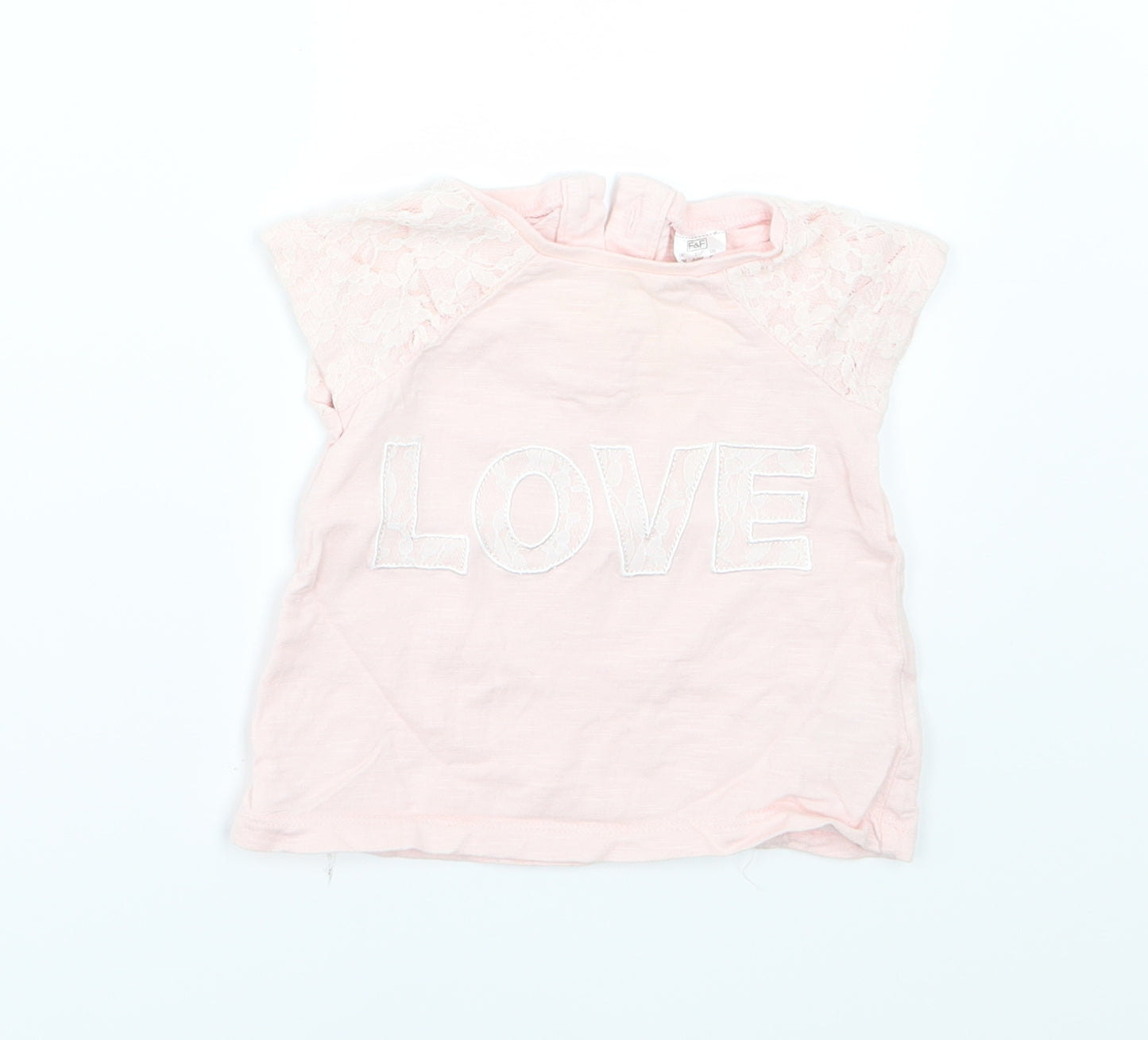 F&F Girls Pink  Jersey Basic T-Shirt Size 3-6 Months  - Love