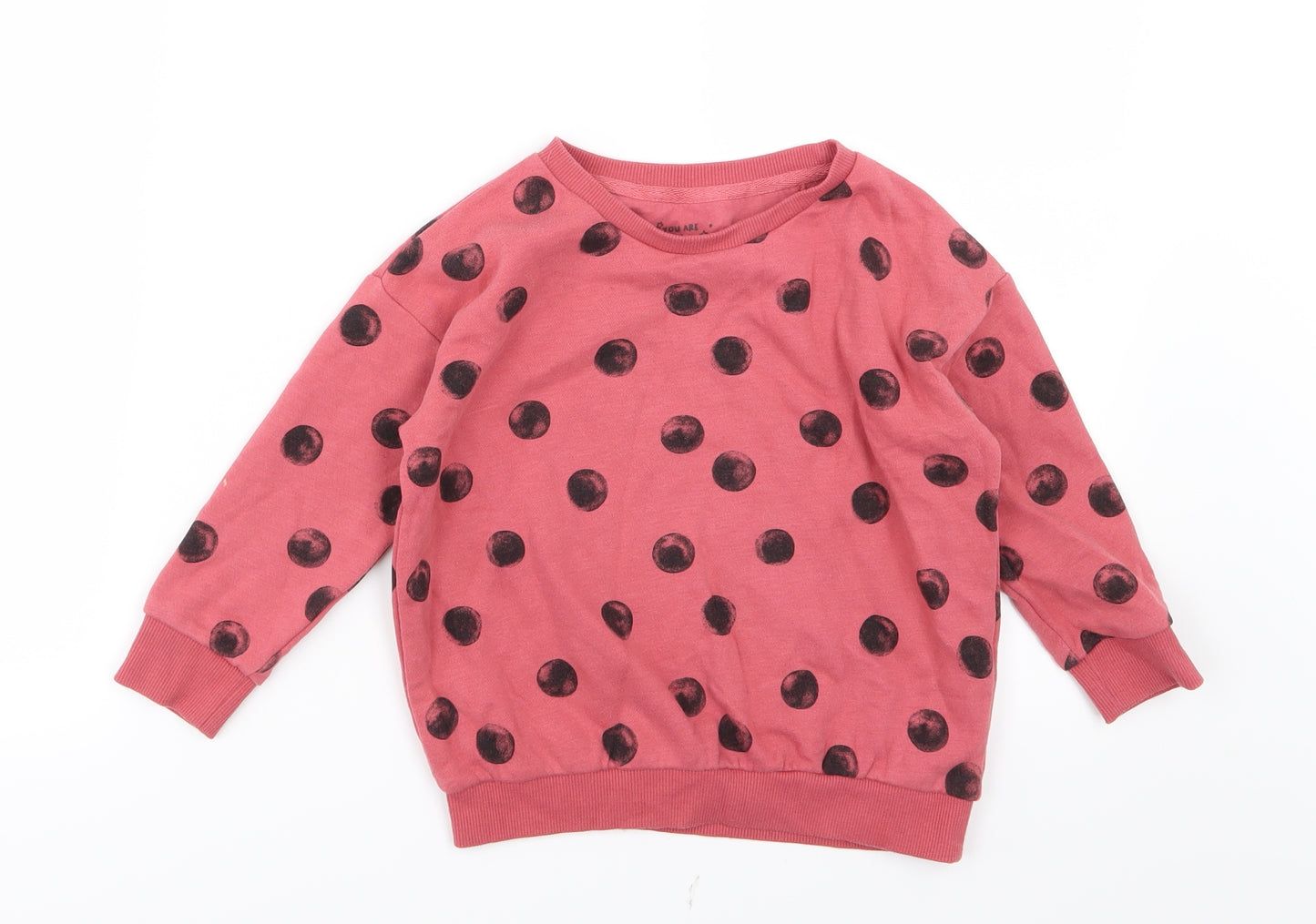 F&F Girls Pink Polka Dot Jersey Pullover Sweatshirt Size 4-5 Years