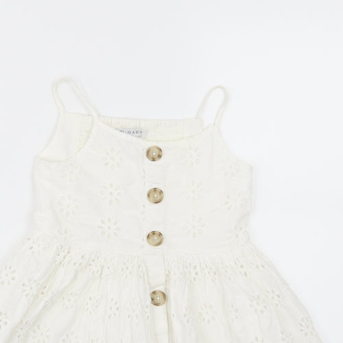 Primark Girls White Floral Woven A-Line  Size 3-4 Years