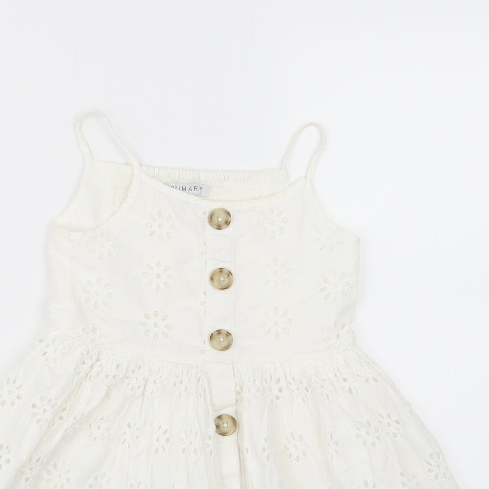 Primark Girls White Floral Woven A-Line  Size 3-4 Years