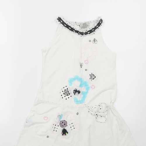 Beetlejuice Girls White Floral Jersey Skater Dress  Size 10 Years