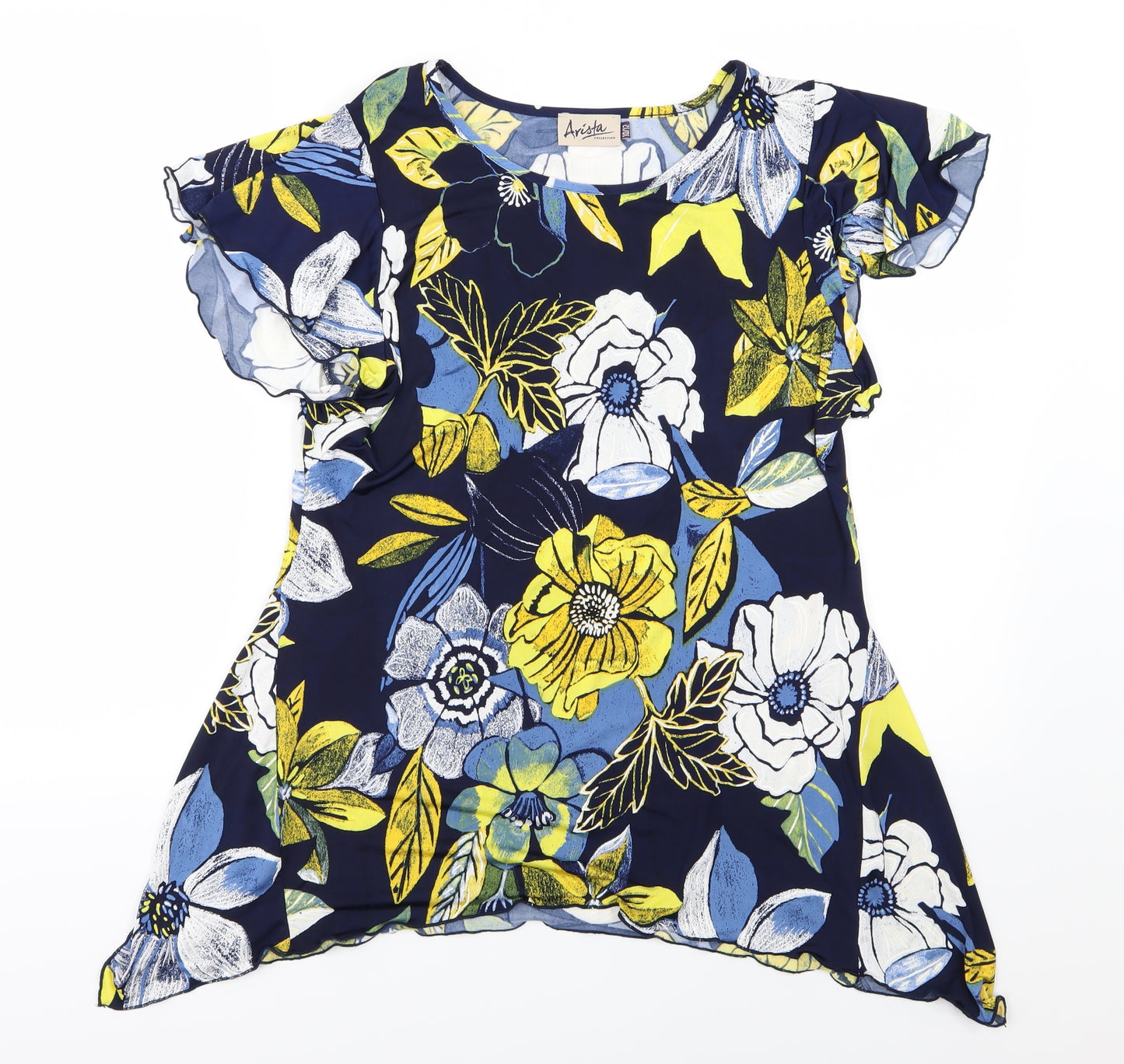 Arista Womens Blue Floral  Basic T-Shirt Size 10