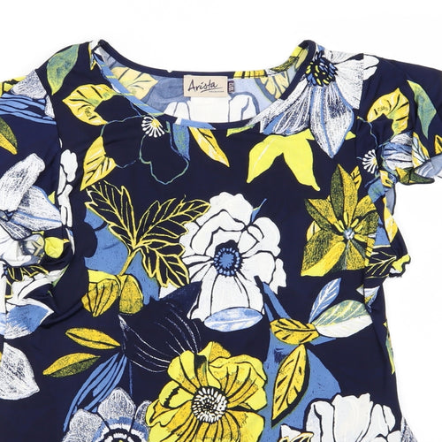 Arista Womens Blue Floral  Basic T-Shirt Size 10