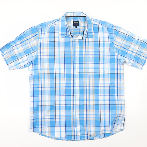 EWM Mens Blue Striped Woven  Button-Up Size L