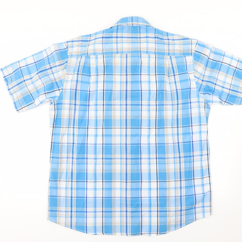 EWM Mens Blue Striped Woven  Button-Up Size L