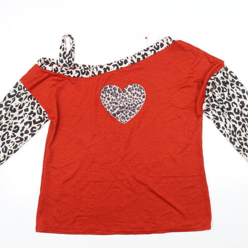 Preworn Womens Red   Pullover Jumper Size L  - heart animal print