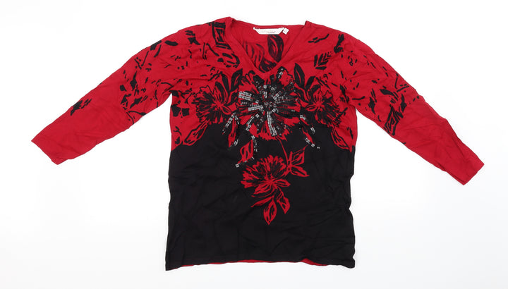 EWM Womens Red Floral  Pullover Jumper Size M