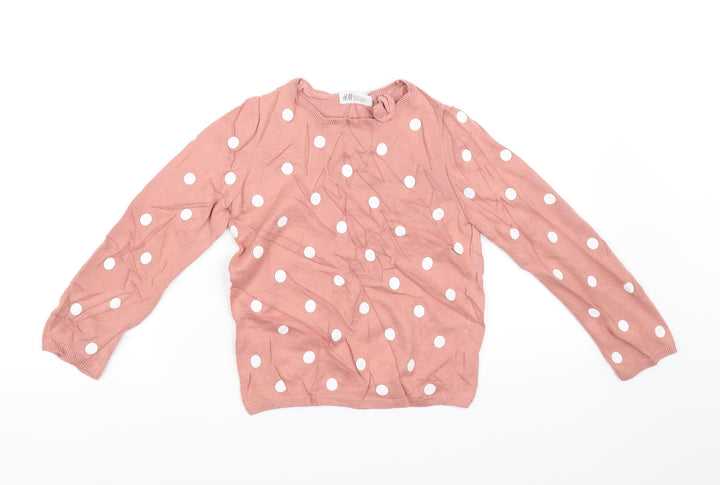 H&M Girls Pink   Pullover Jumper Size 6-7 Years  - poka dot