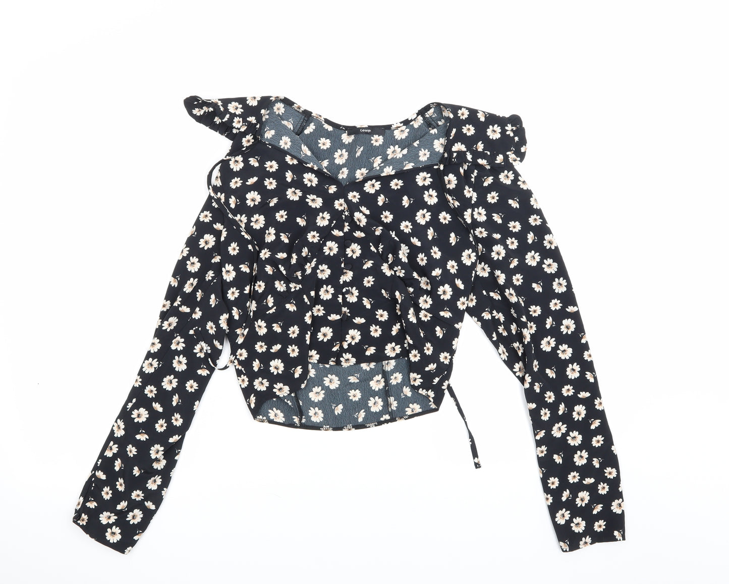 George Womens Black Floral  Basic Blouse Size 6