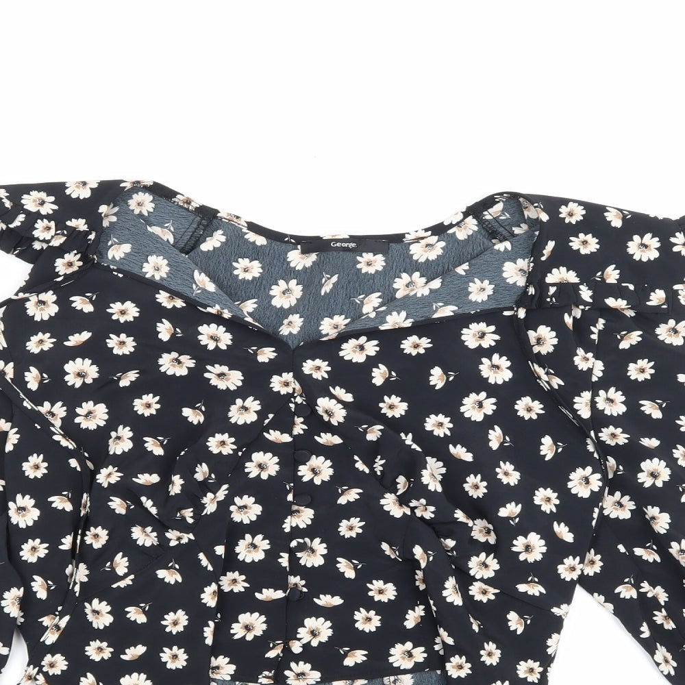 George Womens Black Floral  Basic Blouse Size 6