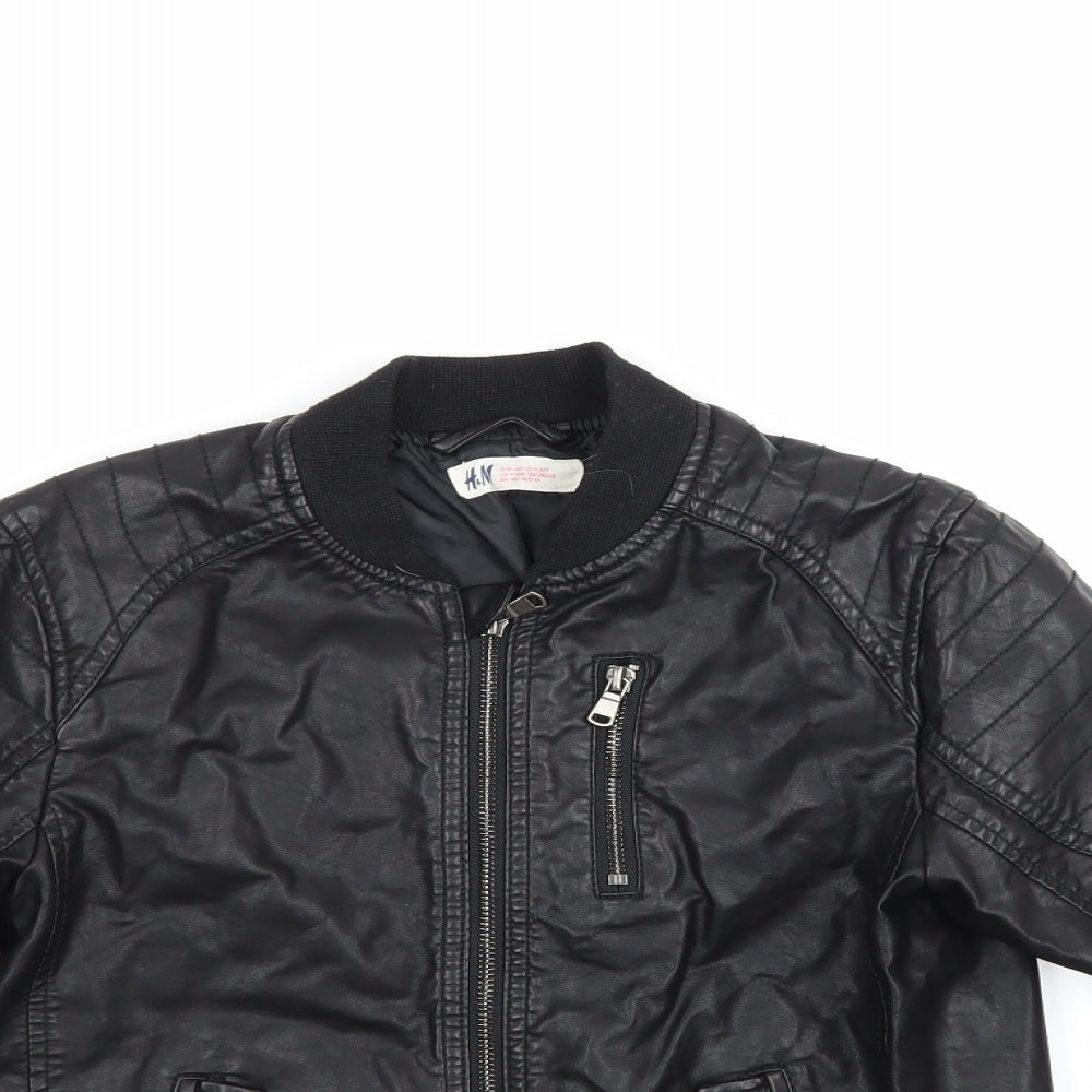 H&M Girls Black   Biker Coat Size 9-10 Years