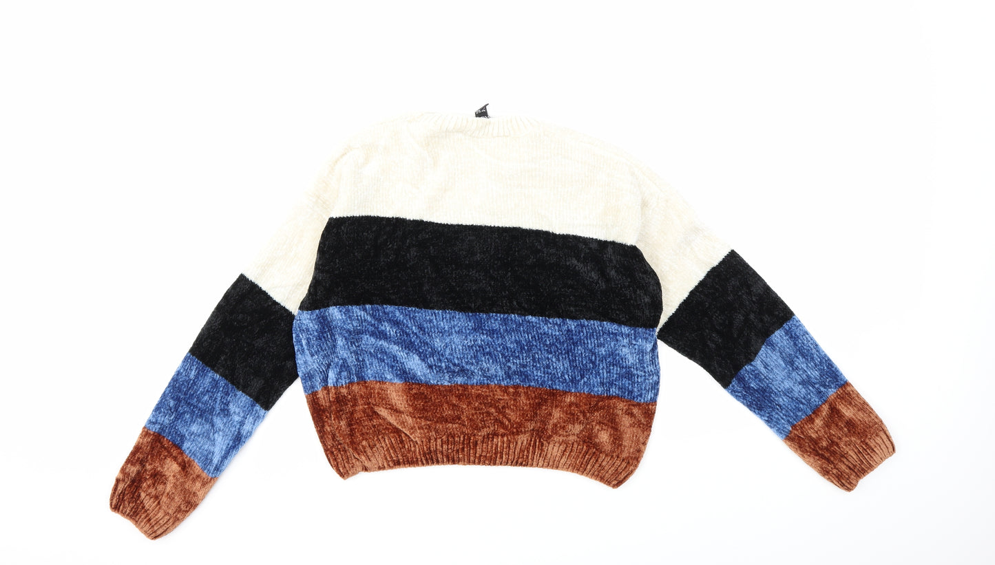 New Look Girls Blue Striped Knit Pullover Jumper Size 14-15 Years