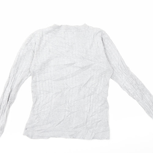 New Look Womens Grey Floral Knit Pullover Jumper Size 12