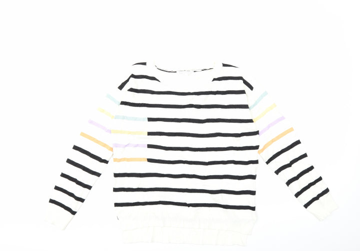 NEXT Womens White Striped Knit Pullover Jumper Size 8
