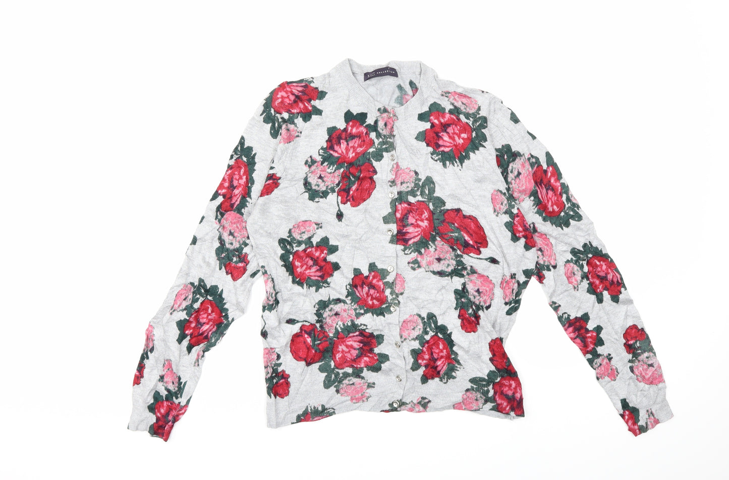 Marks and Spencer Womens Grey Floral Knit Cardigan Jumper Size 14