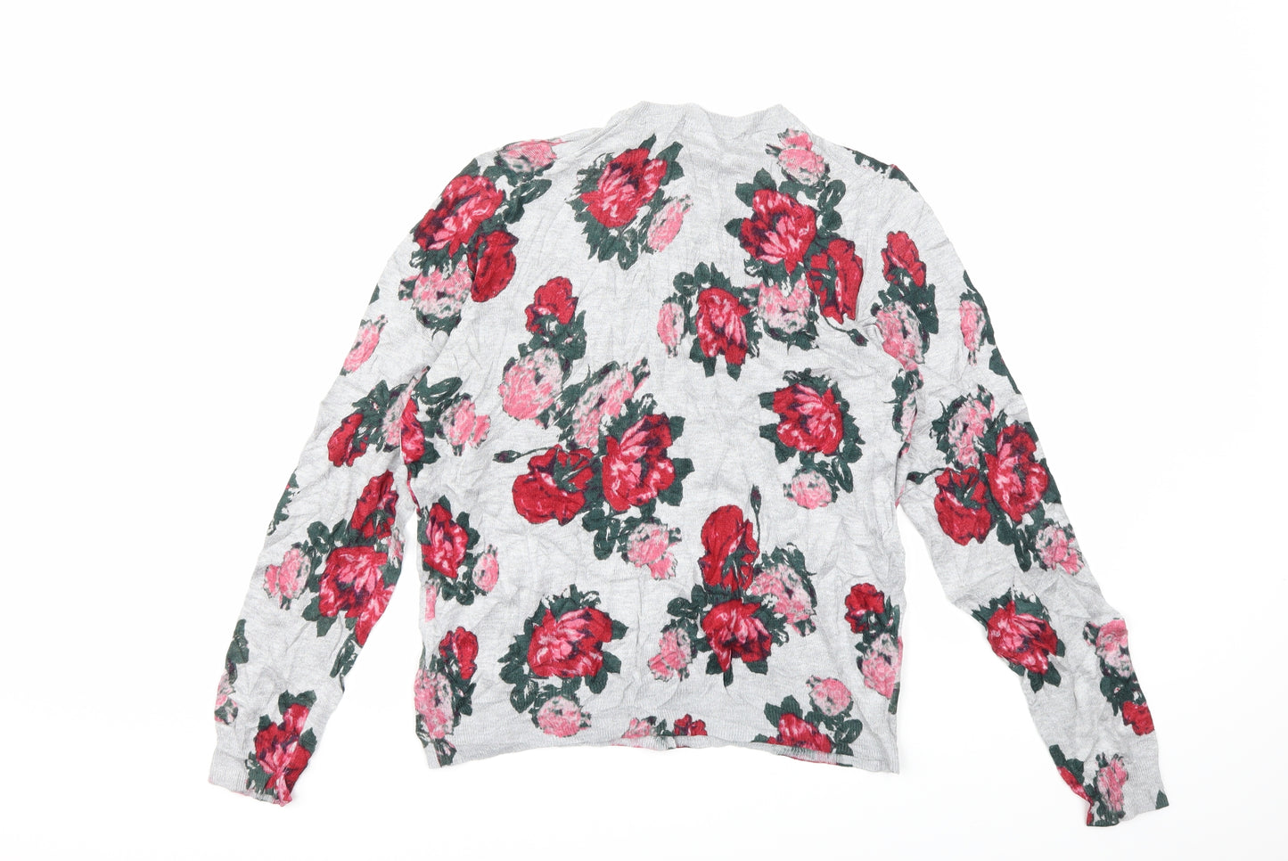 Marks and Spencer Womens Grey Floral Knit Cardigan Jumper Size 14
