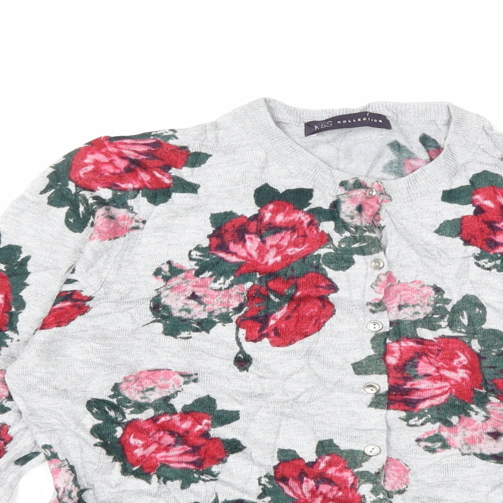 Marks and Spencer Womens Grey Floral Knit Cardigan Jumper Size 14