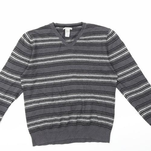 Gap Mens Grey Striped Knit Pullover Jumper Size M