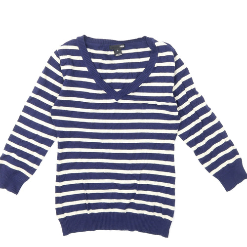 H&M Womens Blue Striped Knit Pullover Jumper Size S
