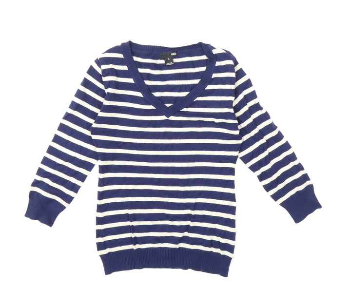 H&M Womens Blue Striped Knit Pullover Jumper Size S