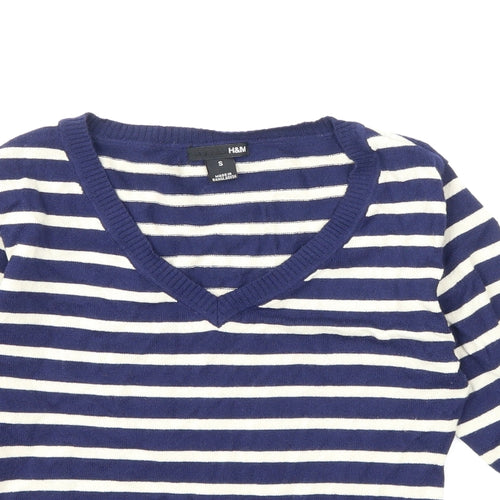 H&M Womens Blue Striped Knit Pullover Jumper Size S