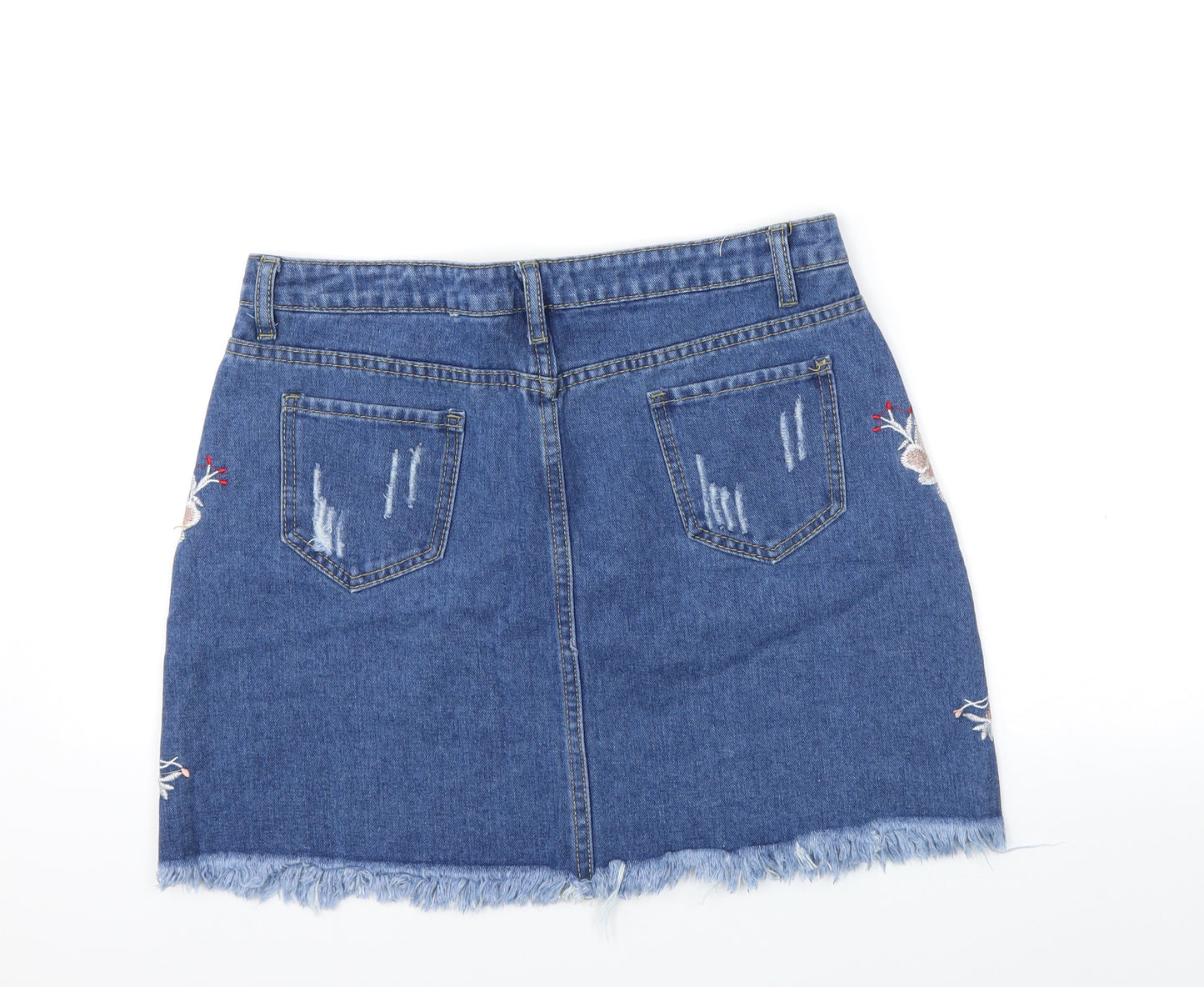 Colour Collections Womens Blue Floral Denim Mini Skirt Size 2XL