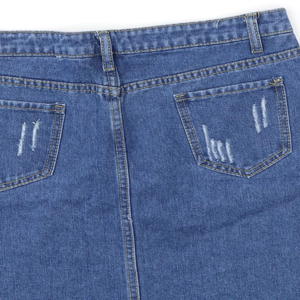 Colour Collections Womens Blue Floral Denim Mini Skirt Size 2XL