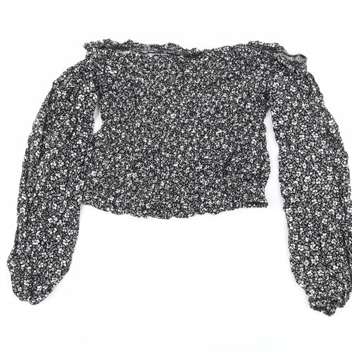 New Look Womens Black Floral  Basic Blouse Size 8