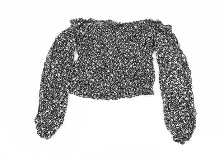 New Look Womens Black Floral  Basic Blouse Size 8