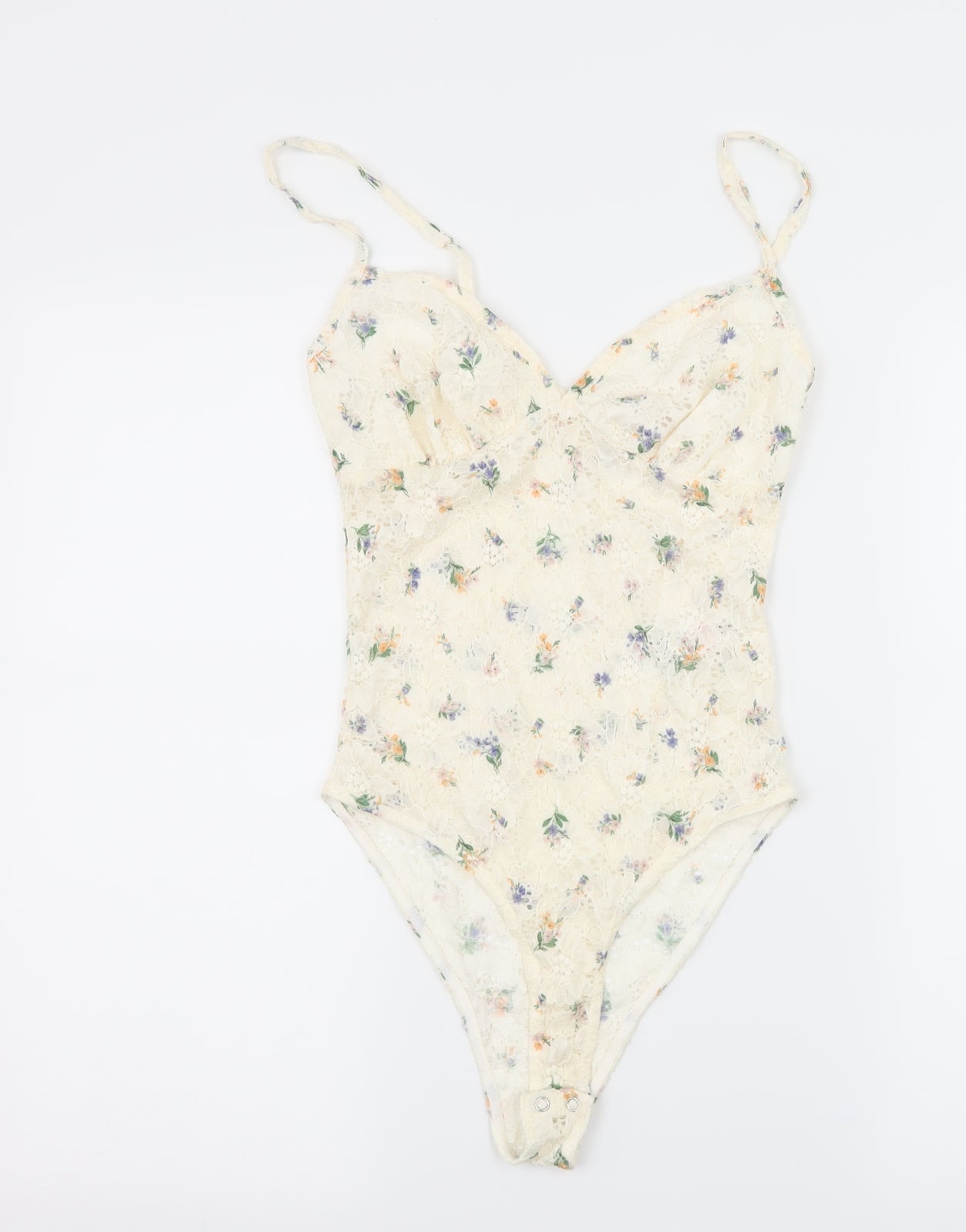 New Look Womens White Floral Lace Bodysuit One-Piece Size 6