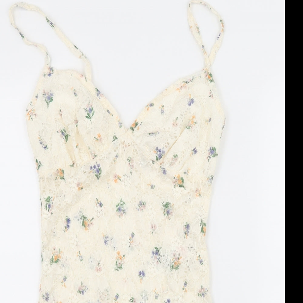 New Look Womens White Floral Lace Bodysuit One-Piece Size 6