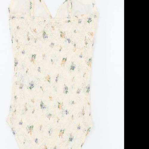 New Look Womens White Floral Lace Bodysuit One-Piece Size 6