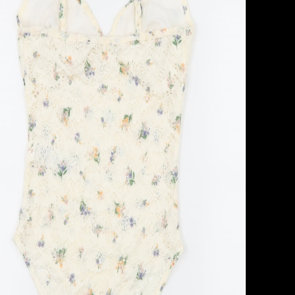 New Look Womens White Floral Lace Bodysuit One-Piece Size 6