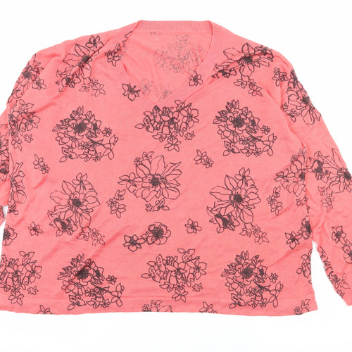 Marks and Spencer Womens Pink Floral Knit Pullover Jumper Size L