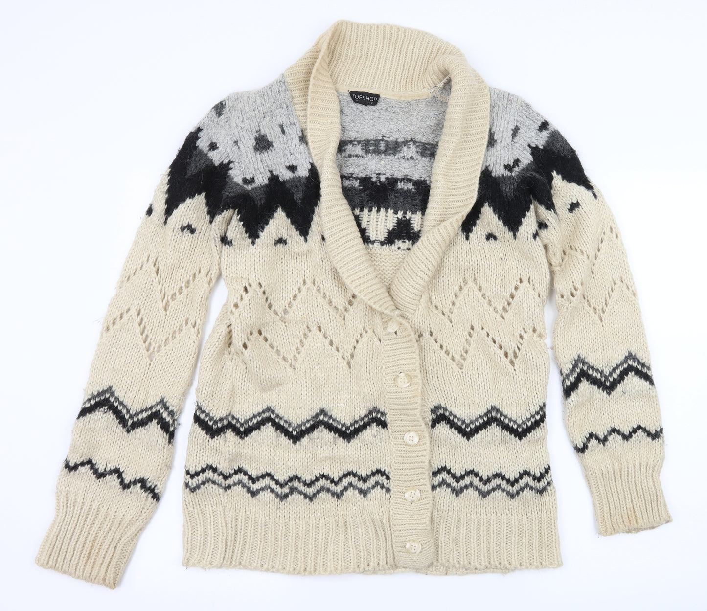 Topshop Womens Beige Striped Knit Cardigan Jumper Size 12